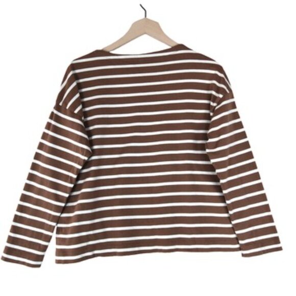 Uniqlo Brown and White Striped Long Sleeve Tee - Picture 2 of 7